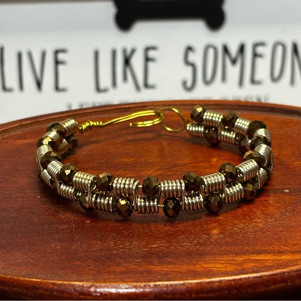 Artisan Handmade coil wire wrapped beaded bracelet.